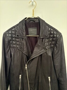 All Saints Black Quilted-Shoulder Leather Moto Jacket